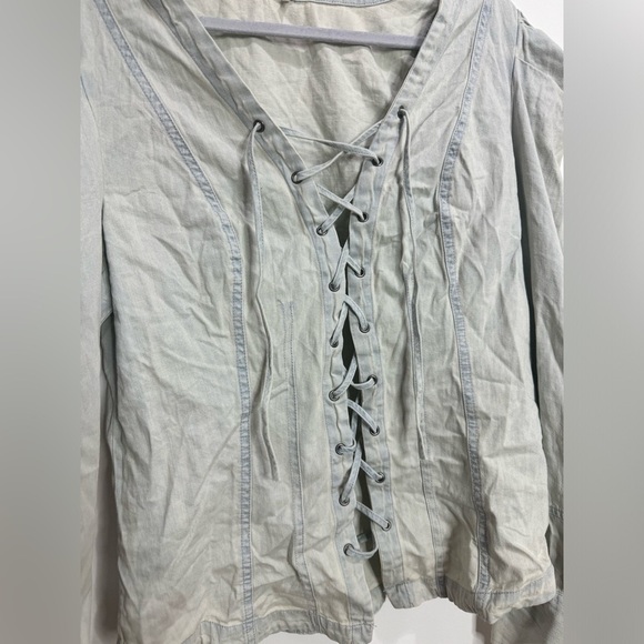 Free People Laced Up Denim Top sz XS and L - Picture 8 of 10